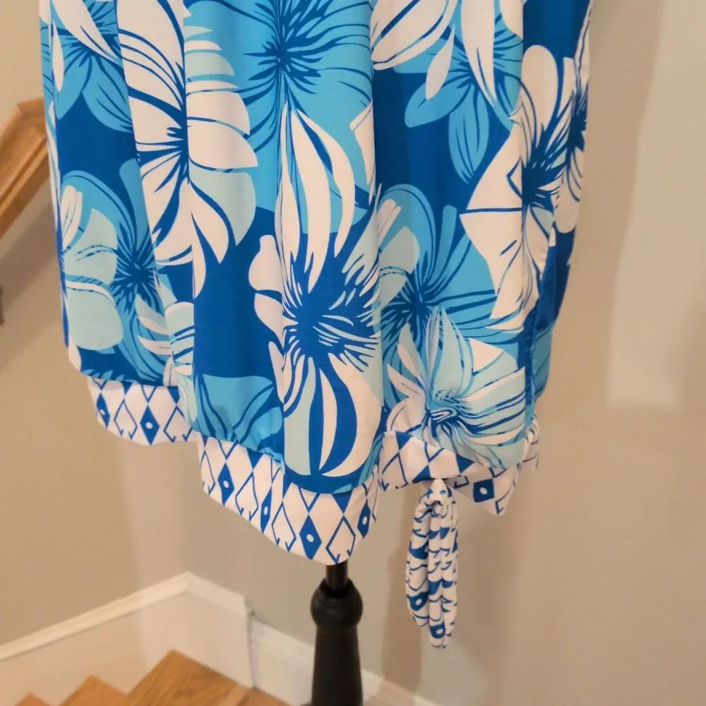 Cherievale Aqua Blue Hibiscus Floral Two Piece Tankini Swimsuit Set